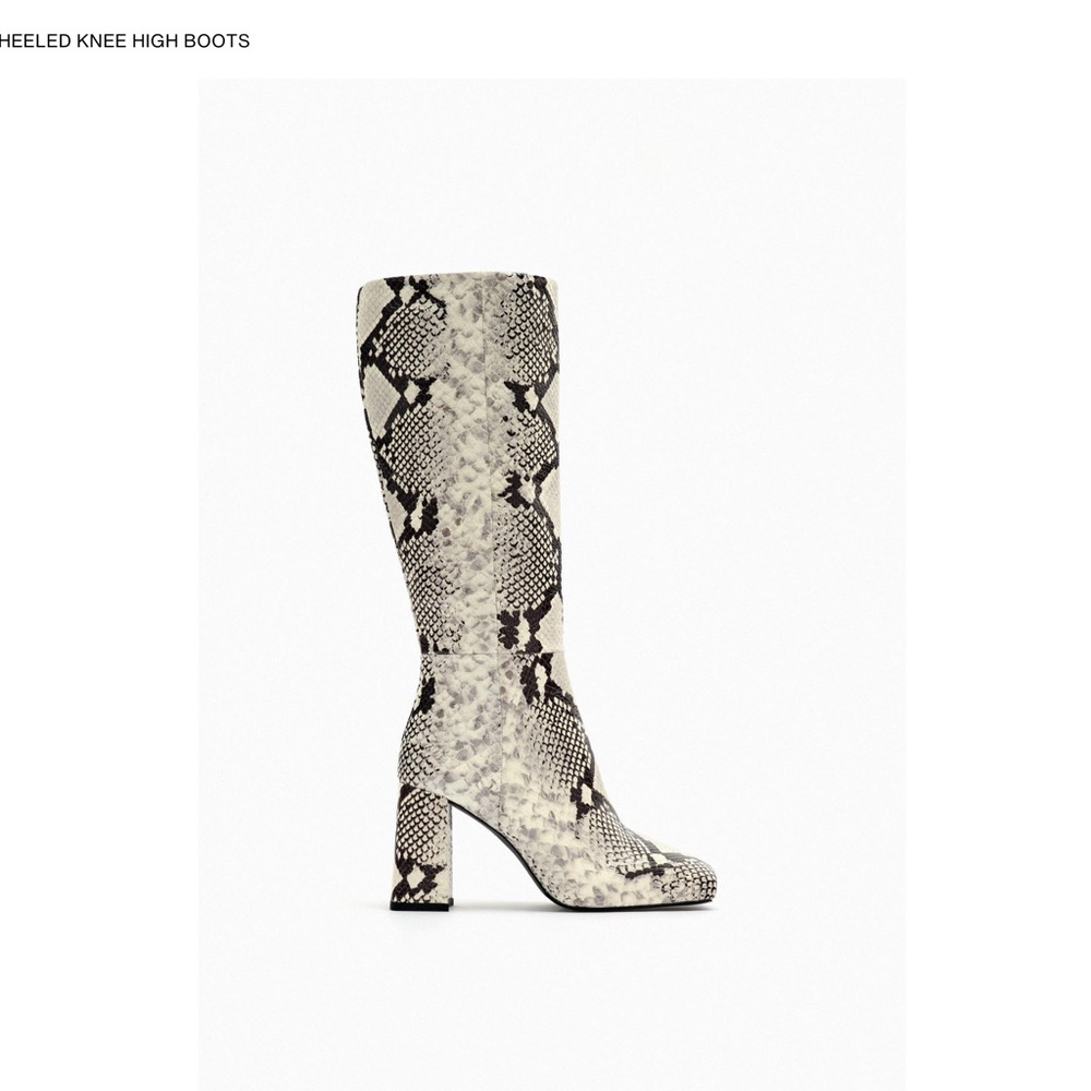 NEW ZARA Snakeskin Leather high Boots. SIZE 6.5 side inside zipper.